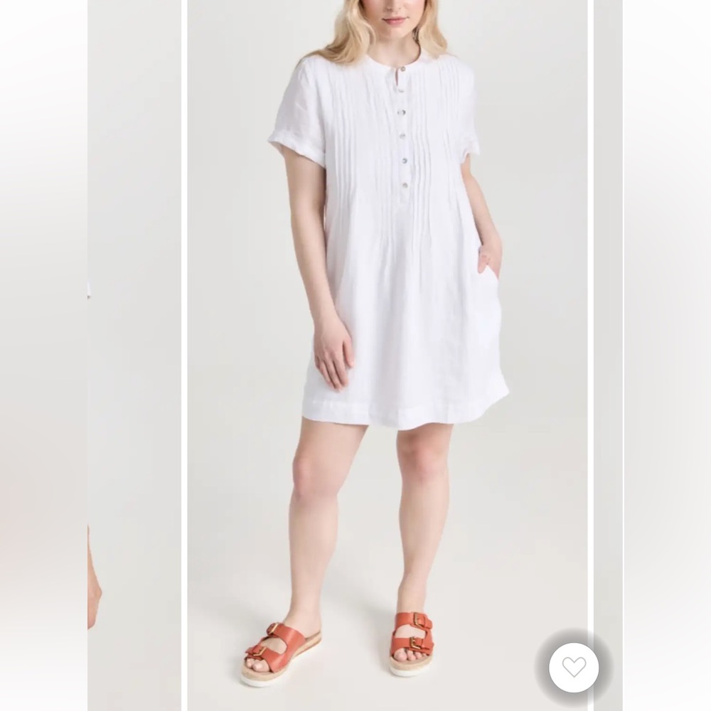 Faherty Gemina Basketweave linen dress in white with pockets sz L